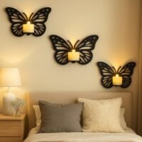 ديكور حائط  مودرن بتصميم فراشات مضيئة  لوحات خشبية MDF فاخر 4 مم - 3 مقاسات بدون شمع - تركيب سهل وسريع