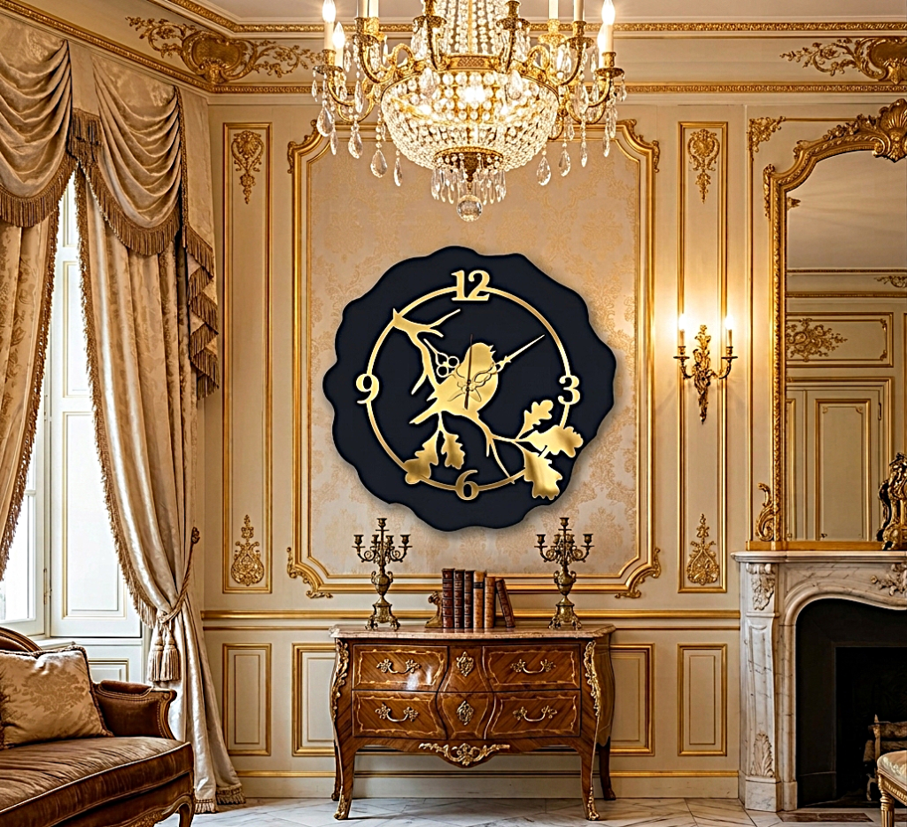 ساعة حائط كبيرة ، خشب + اكريليك ، اسود، تناظري