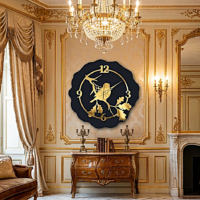 ساعة حائط كبيرة ، خشب + اكريليك ، اسود، تناظري