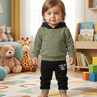 طقم بيجامة أطفال عصري، هودي وبنطلون ، تصميم مريح