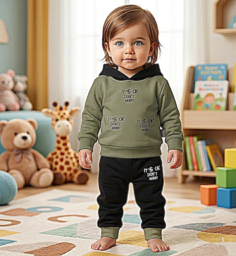 طقم بيجامة أطفال عصري، هودي وبنطلون ، تصميم مريح