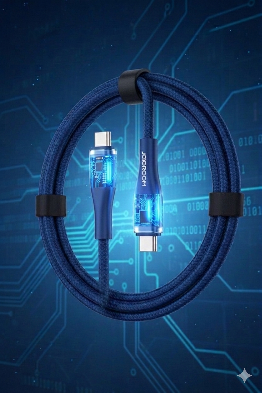 كابل شحن سريع type C to C مضيء بطبقة حماية مع نقل البيانات طول 1 متر من joyroom