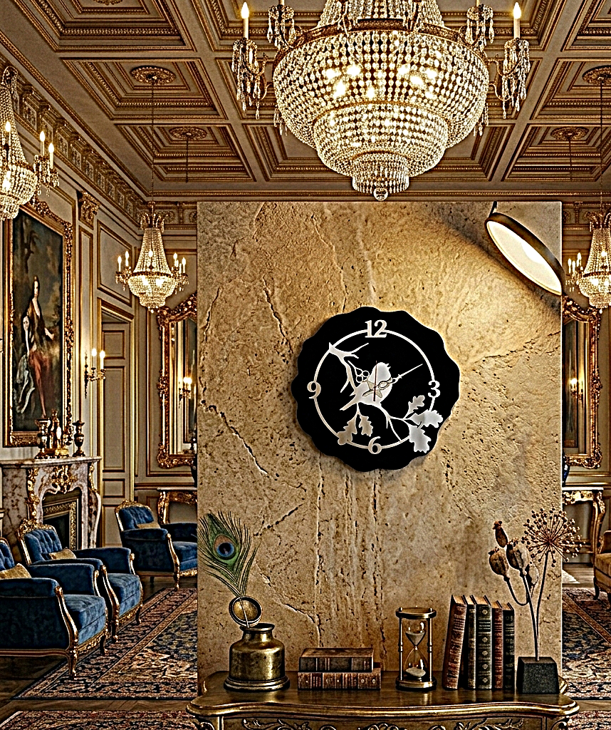 ساعة حائط كبيرة ، خشب + اكريليك ، اسود، تناظري