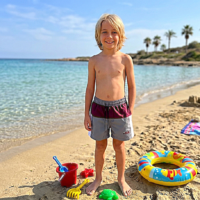 6(1) شورت سباحة للاولاد مضاد للماء 2 جيب شبك من الداخل