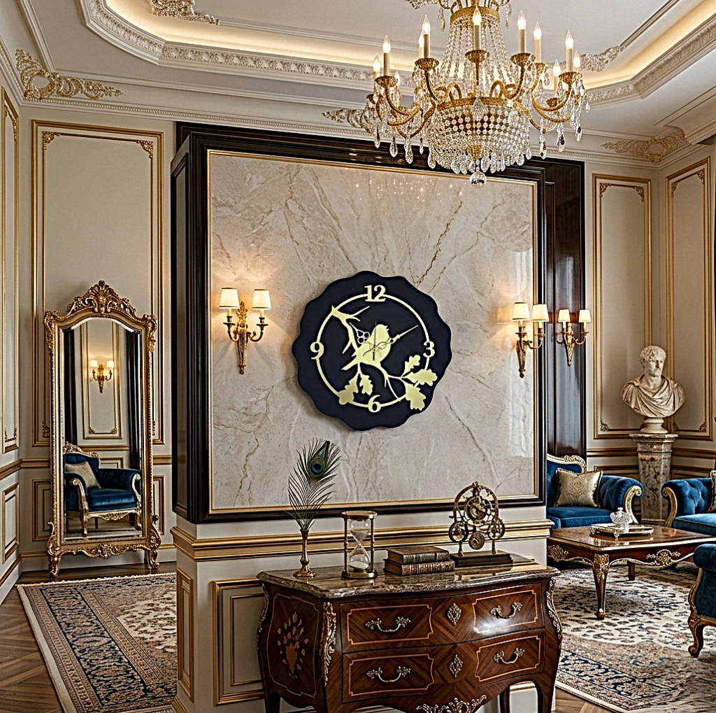 ساعة حائط كبيرة ، خشب + اكريليك ، اسود، تناظري