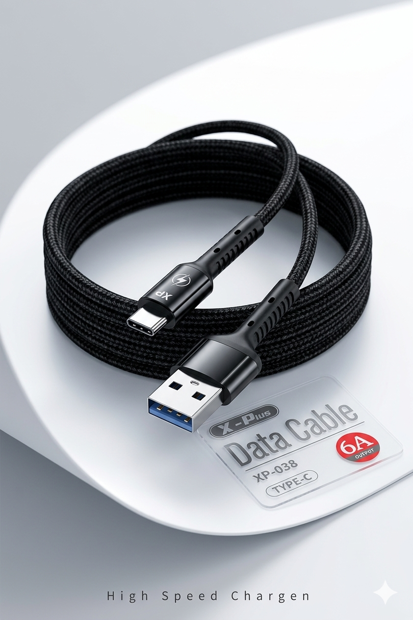 كابل شحن و نقل بيانات type-C  محمي و مدعم بطبقة قماشية و مخرج مدعم لمنع التلف