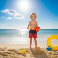 6 شورت سباحة للاولاد مضاد للماء 2 جيب شبك من الداخل