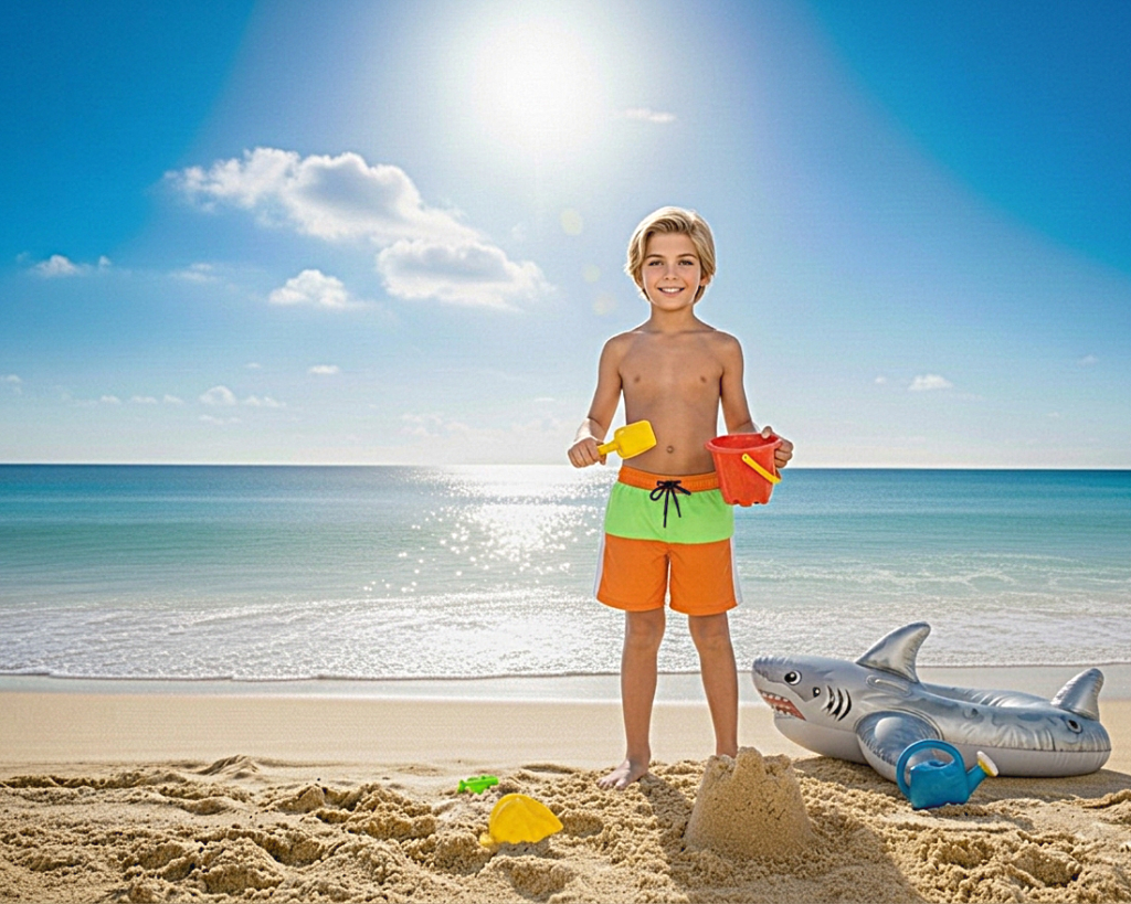 8 شورت سباحة للاولاد مضاد للماء 2 جيب شبك من الداخل