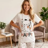 33 بيجامة صيفي كاجوال قطعتين للنساء مقاس موحد قطن ليكرا