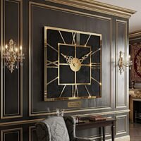 ساعة حائط مربعة كبيرة ، خشب + اكريليك ، اسود، تناظري