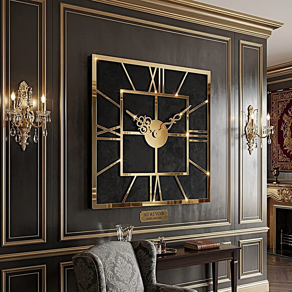 ساعة حائط مربعة كبيرة ، خشب + اكريليك ، اسود، تناظري