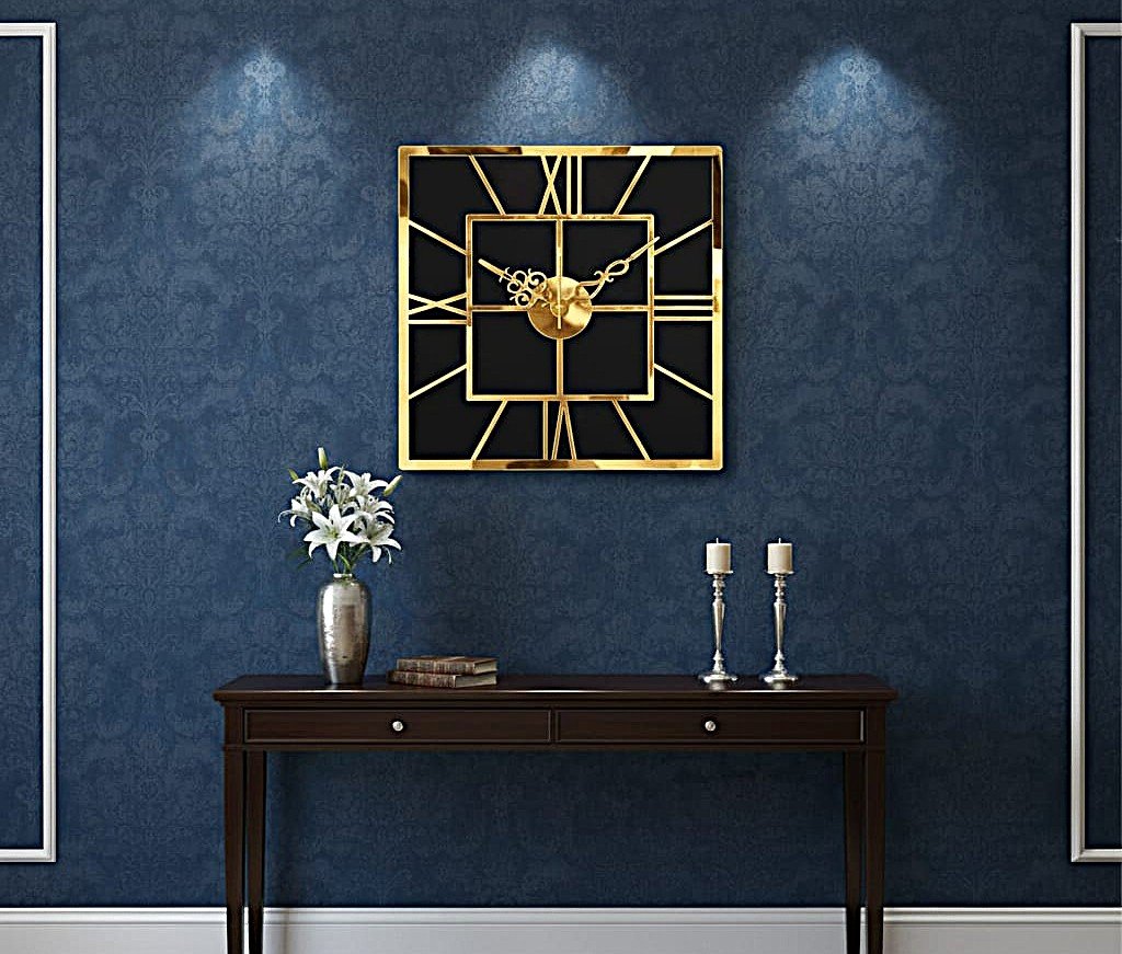 ساعة حائط مربعة كبيرة ، خشب + اكريليك ، اسود، تناظري