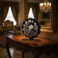 ساعة ديكور  أنيقة ، خشب + اكريليك ، اسود، تناظري - لأرقي منزل أو مكتب