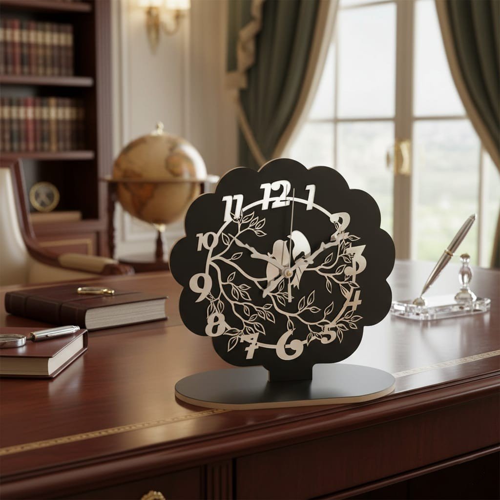 ساعة ديكور  أنيقة ، خشب + اكريليك ، اسود، تناظري - لأرقي منزل أو مكتب
