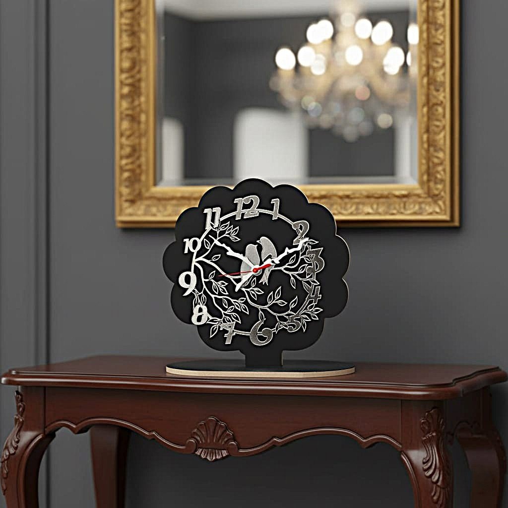 ساعة ديكور  أنيقة ، خشب + اكريليك ، اسود، تناظري - لأرقي منزل أو مكتب