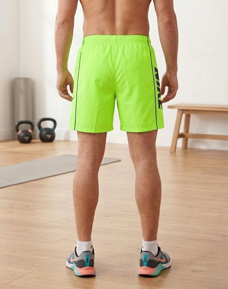 شورت سباحة سادة للرجال فوق الركبة للرجال 2جيب يغلق بسوستة على كل جانب وجيب خلفي