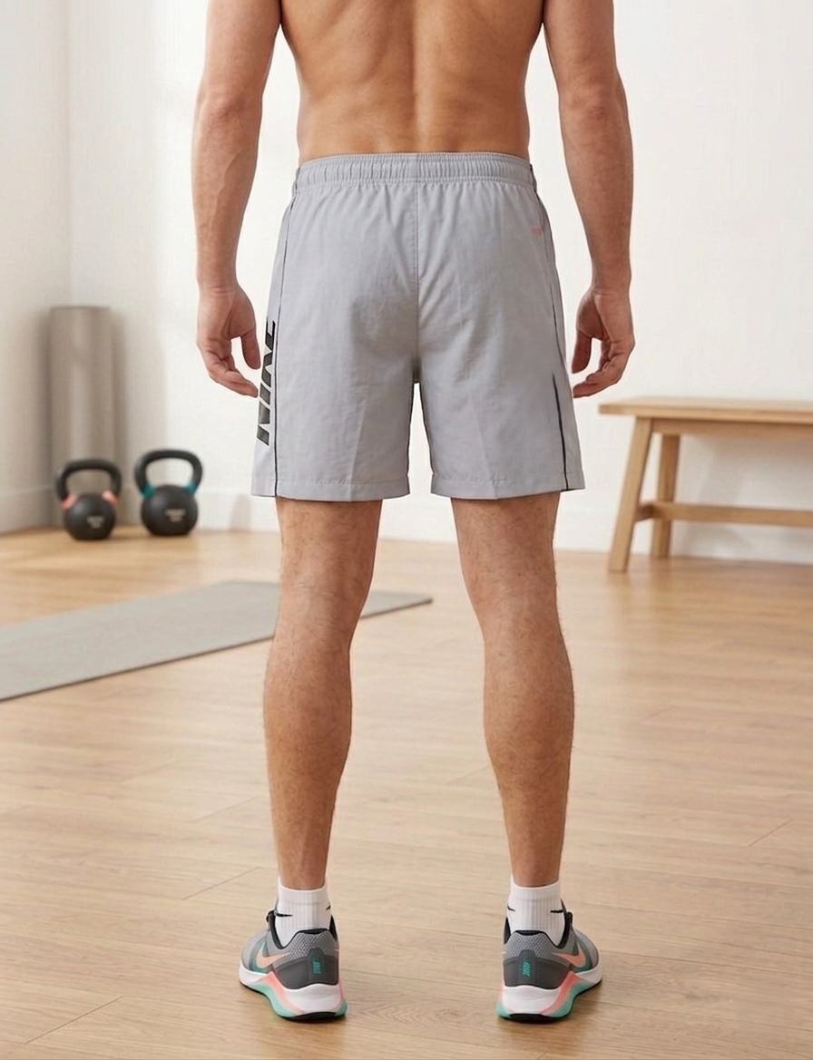 شورت سباحة سادة للرجال فوق الركبة للرجال 2جيب يغلق بسوستة على كل جانب وجيب خلفي