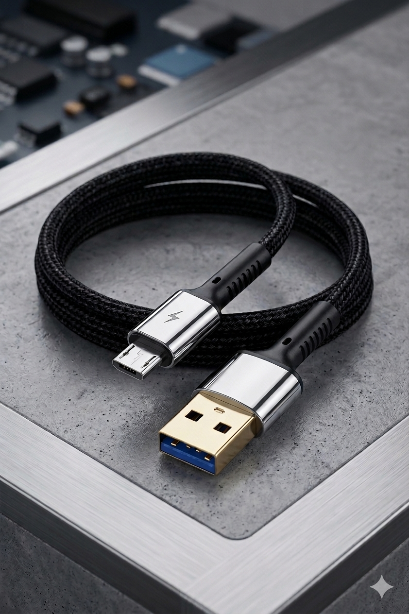 كابل شحن و نقل بيانات micro  محمي و مدعم بطبقة قماشية و مخرج مدعم لمنع التلف