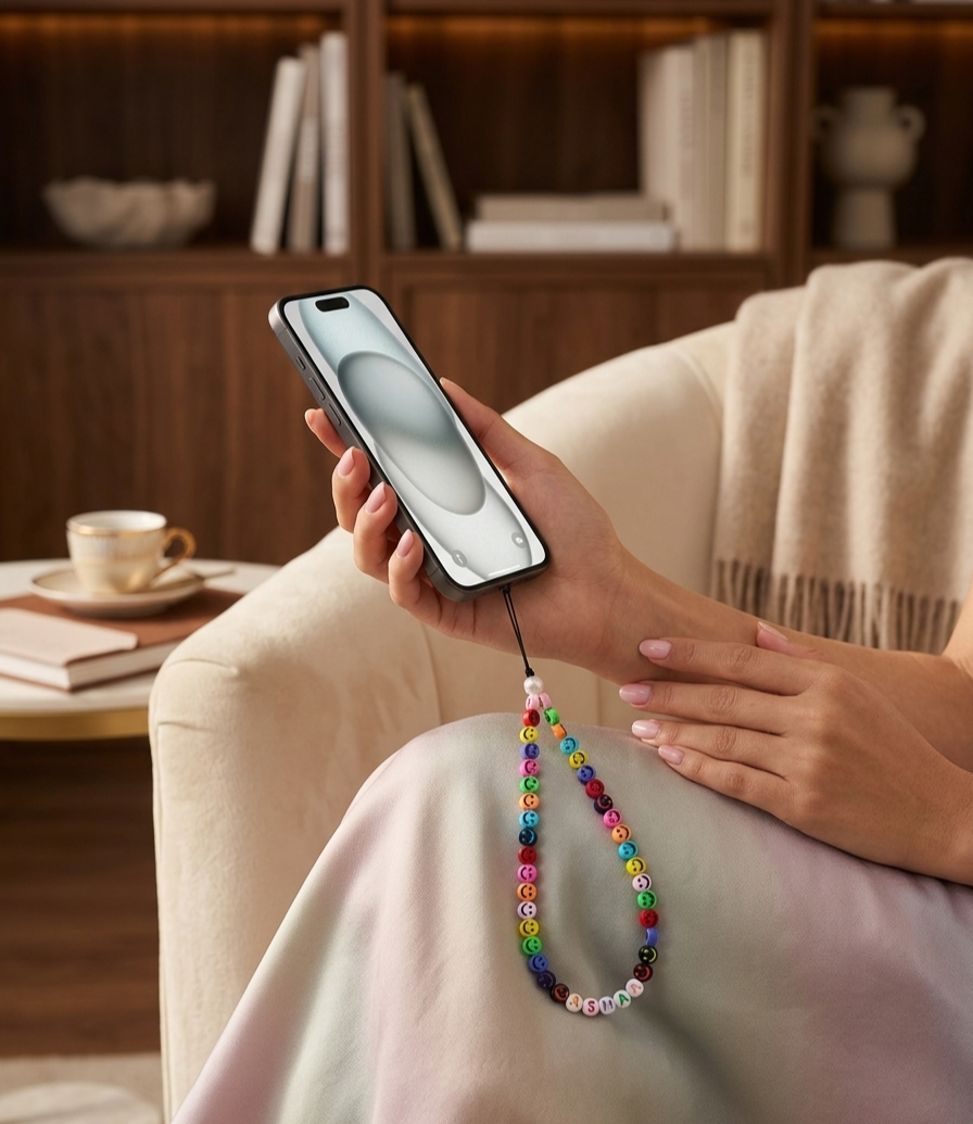 c50oa2c5 (2) تعليقة موبايل خفيفة الوزن بحبل قصير وسلسلة خرز وتصميم لطيف ومتين للنساء