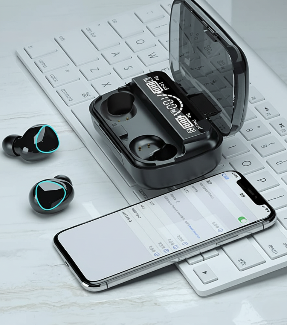 سماعة بلوتوث M10 مانعة للضوضاء - مقاومة للماء - تعمل على جميع الهواتف - داخل الاذن - لون اسود