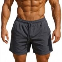 شورت سباحة سادة للرجال فوق الركبة للرجال جيب يغلق بسوستة على كل جانب
