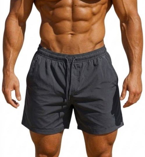 شورت سباحة سادة للرجال فوق الركبة للرجال جيب يغلق بسوستة على كل جانب