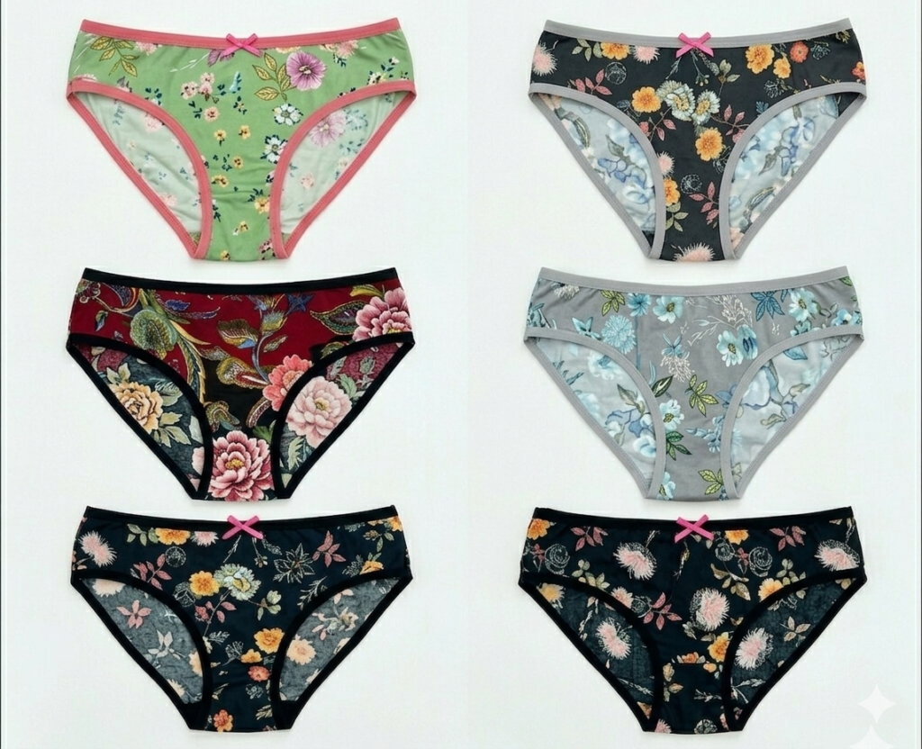 71 طقم بانتي متوسطة الخصر بنعومة فائقة – للبنات- مجموعة من 6 قطع