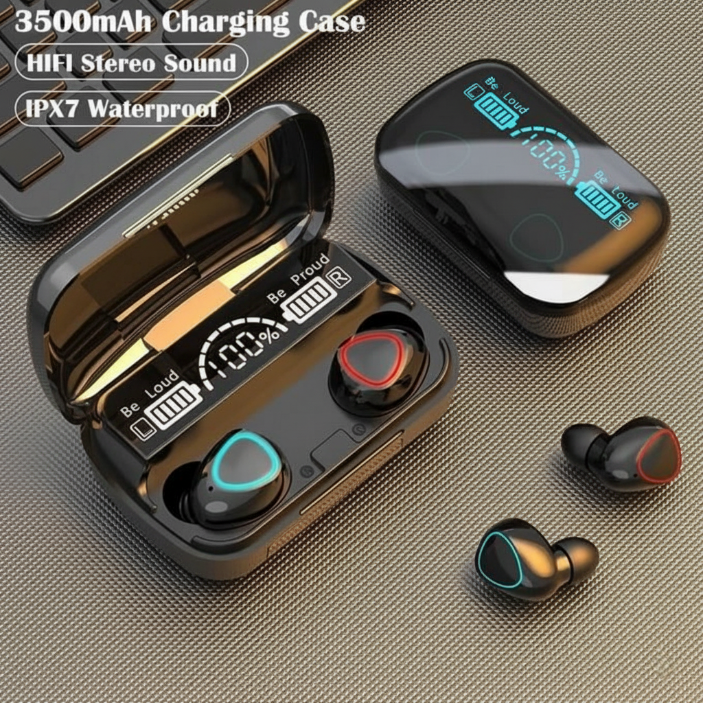 سماعة بلوتوث M10 مانعة للضوضاء - مقاومة للماء - تعمل على جميع الهواتف - داخل الاذن - لون اسود