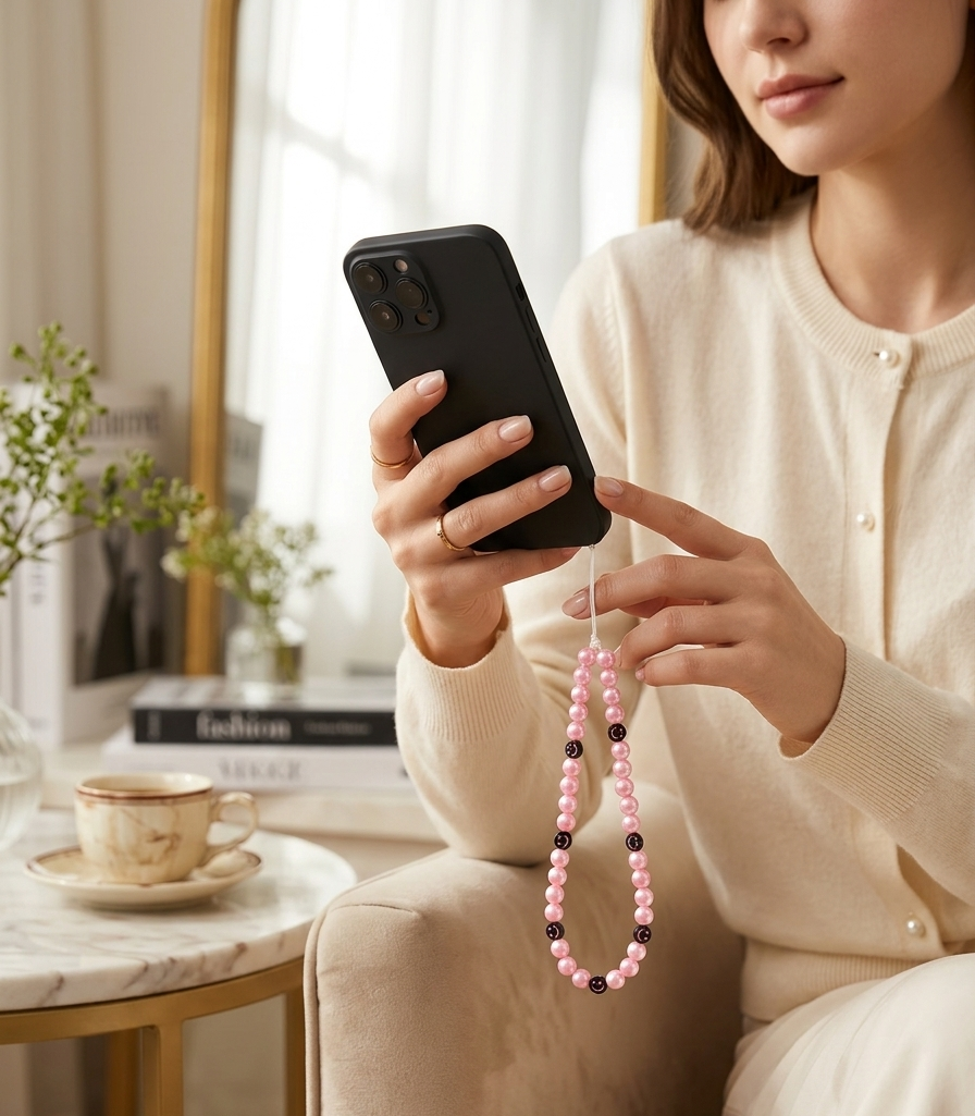 y4tj64y4tj6 تعليقة موبايل خفيفة الوزن بحبل قصير وسلسلة خرز من الصلصال وتصميم لطيف ومتين للنساء