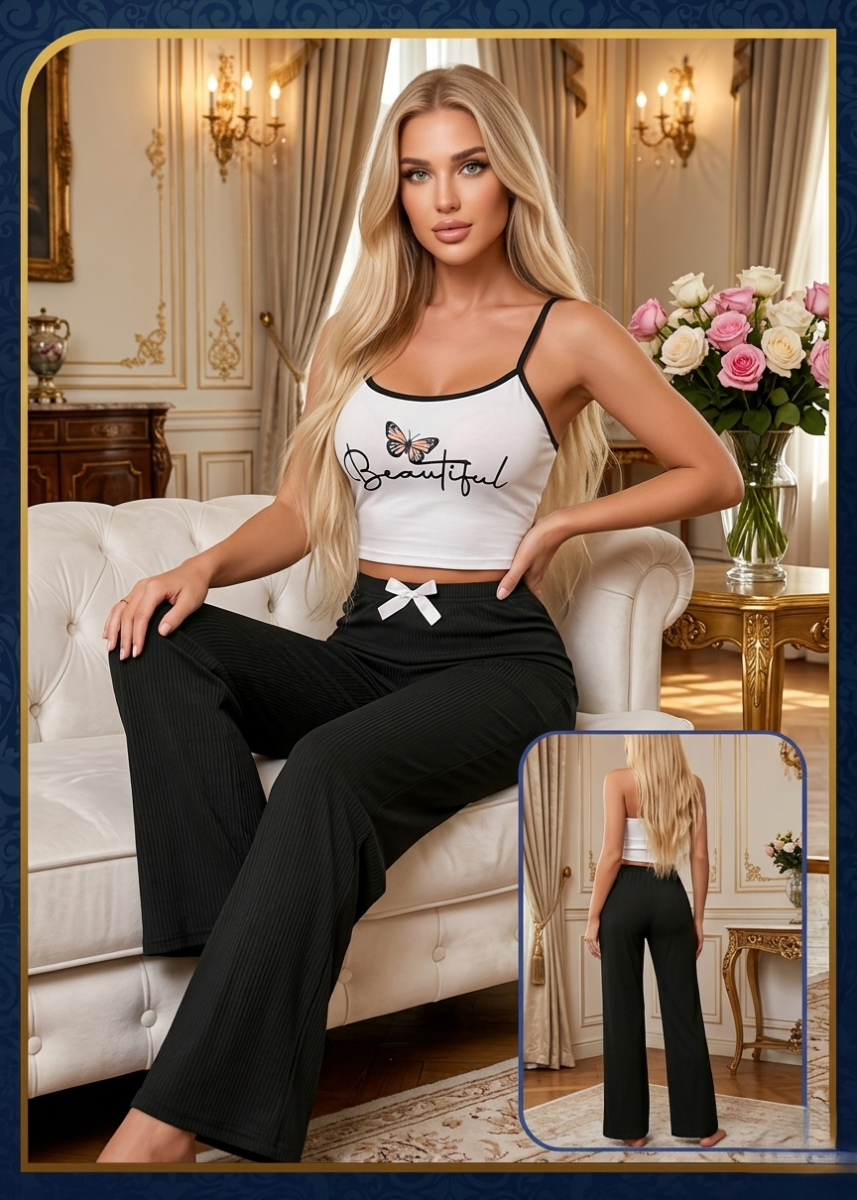 Gemini_Generated_Image_bg7c9jbg7c9jbg7c-1-1.png بيجاما نسائية صيفية أنيقة - طقم ملابس نوم قطعتين (توب كروب أبيض وبنطلون مضلع بفيونكة)