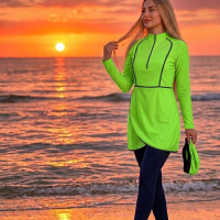 مايوه بوركيني المكون من 3 قطع ( توب طويل، جمبسوت كت مريح، وغطاء رأس أنيق)سباحة بثقة وأناقة